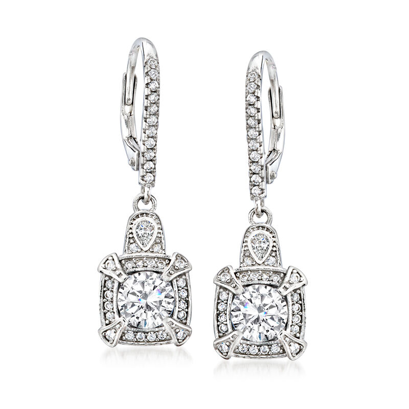 2.10 ct. t.w. CZ Vintage-Style Drop Earrings in Sterling Silver image number 0