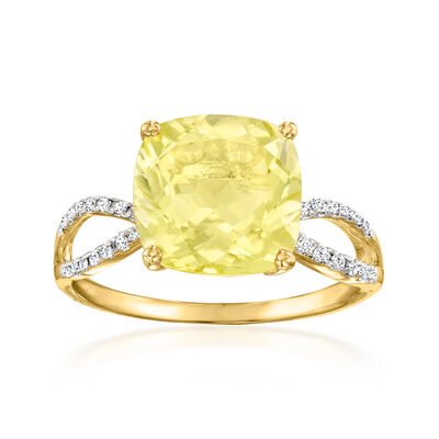 3.70 Carat Lemon Quartz Ring with .12 ct. t.w. Diamonds in 14kt Yellow Gold