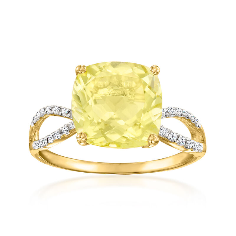 3.70 Carat Lemon Quartz Ring with .12 ct. t.w. Diamonds in 14kt Yellow Gold image number 0