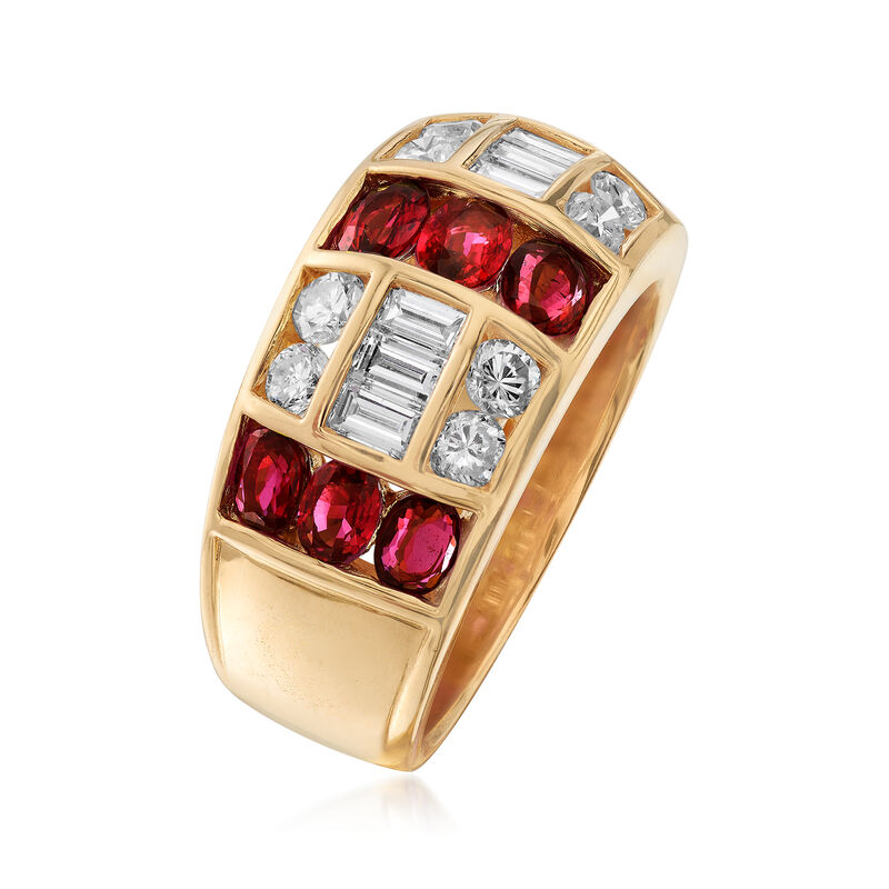 C. 1980 Vintage 2.07 ct. t.w. Ruby and 1.00 ct. t.w. Diamond Ring in 18kt Yellow Gold. Size 7 image number 2