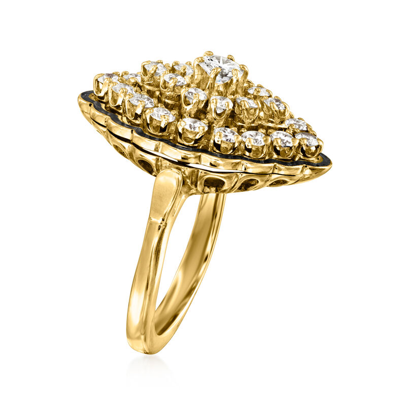 C. 1970 Vintage 1.60 ct. t.w. Diamond Cluster Ring with Black Enamel in 14kt Yellow Gold. Size 5 image number 2