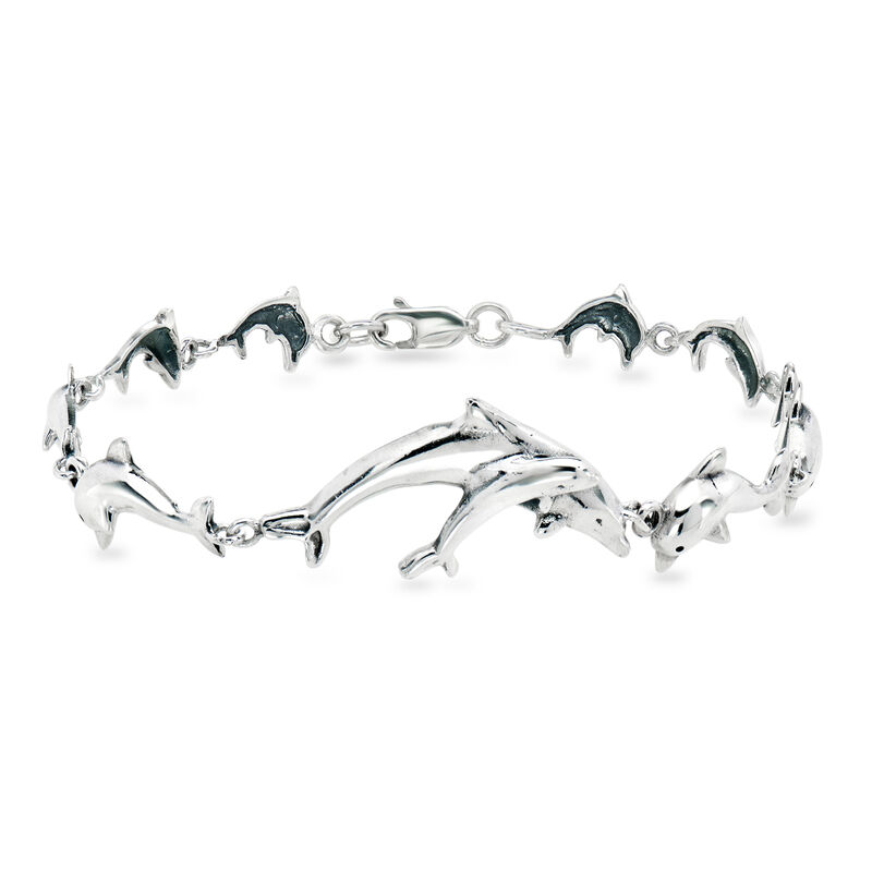 C. 1980 Vintage Sterling Silver Dolphin-Link Bracelet. 7.5" image number 0