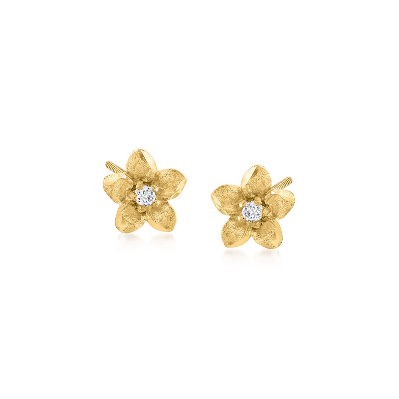 Child's 14kt Yellow Gold Flower Stud Earrings with Diamond Accents image number 0