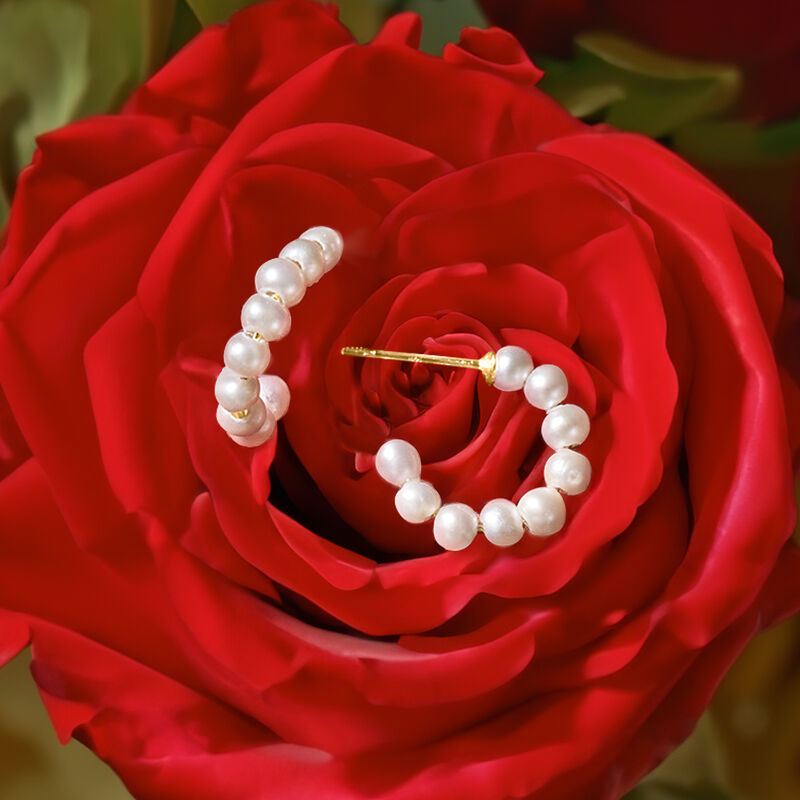 3-3.5mm Cultured Pearl C-Hoop Earrings in 14kt Yellow Gold. 1/2&quot; image number 3