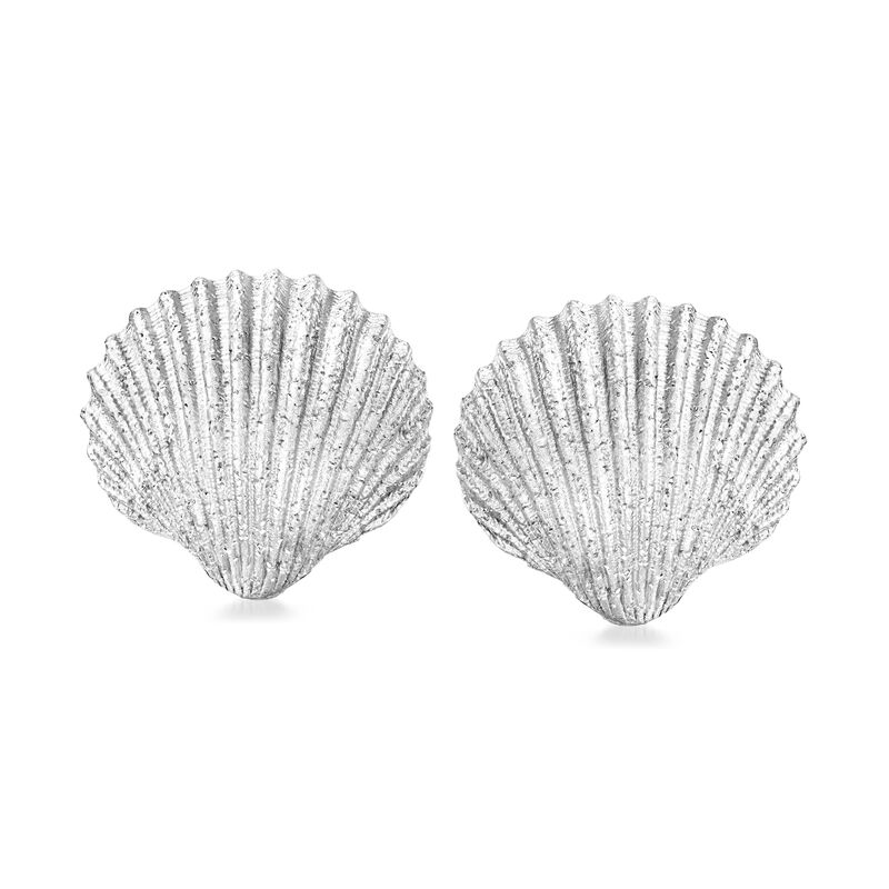 Italian Sterling Silver Sparkle Seashell Earrings image number 0