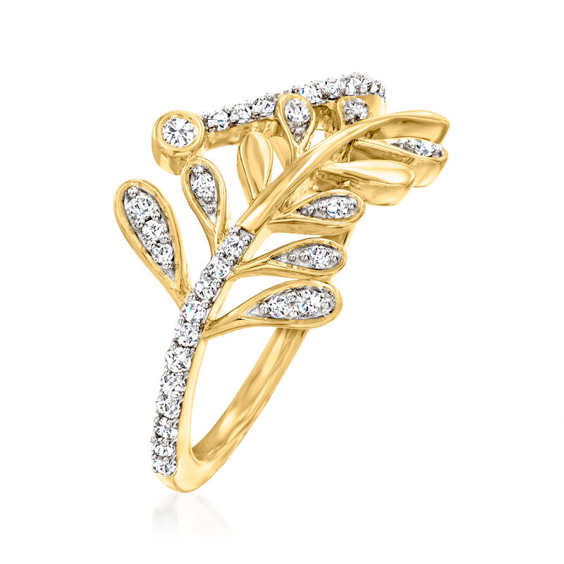 .20 ct. t.w. Diamond Leaf Bypass Ring in 18kt Gold Over Sterling image number 2