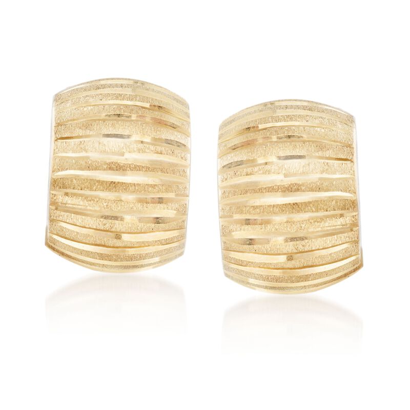Italian 18kt Yellow Gold Diamond-Cut and Satin-Finished Hoop Earrings. 1/2&quot; image number 0