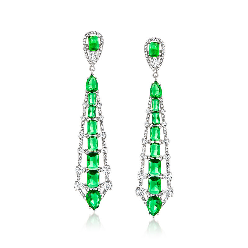 5.10 ct. t.w. Simulated Emerald and .70 ct. t.w. CZ Drop Earrings in Sterling Silver image number 0
