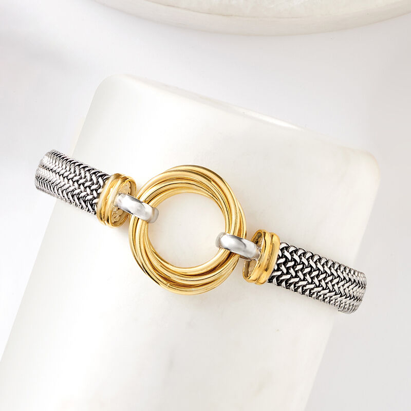 Italian Sterling Silver and 18kt Yellow Gold Over Sterling Silver Multi-Circle Bracelet image number 2