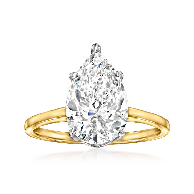 4.00 Carat Pear-Shaped Lab-Grown Diamond Solitaire Ring in 14kt Yellow Gold image number 0