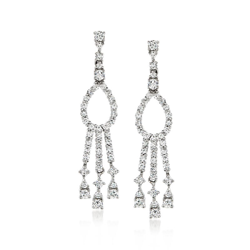 C. 1990 Vintage 1.16 ct. t.w. Diamond Chandelier Earrings in 18kt White Gold image number 0