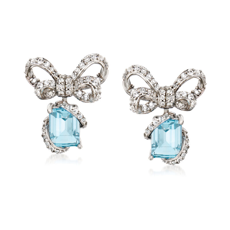 3.60 ct. t.w. Blue and White Topaz Bow Drop Earrings in Sterling Silver image number 0