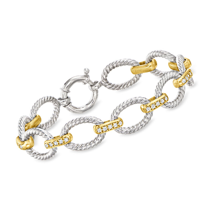 .60 ct. t.w. CZ Oval-Link Bracelet in Sterling Silver and 18kt Gold Over Sterling. 7&quot; image number 0