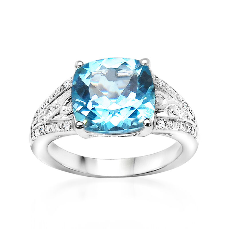 4.10 Carat Sky Blue Topaz Ring with Diamonds in Sterling Silver image number 0