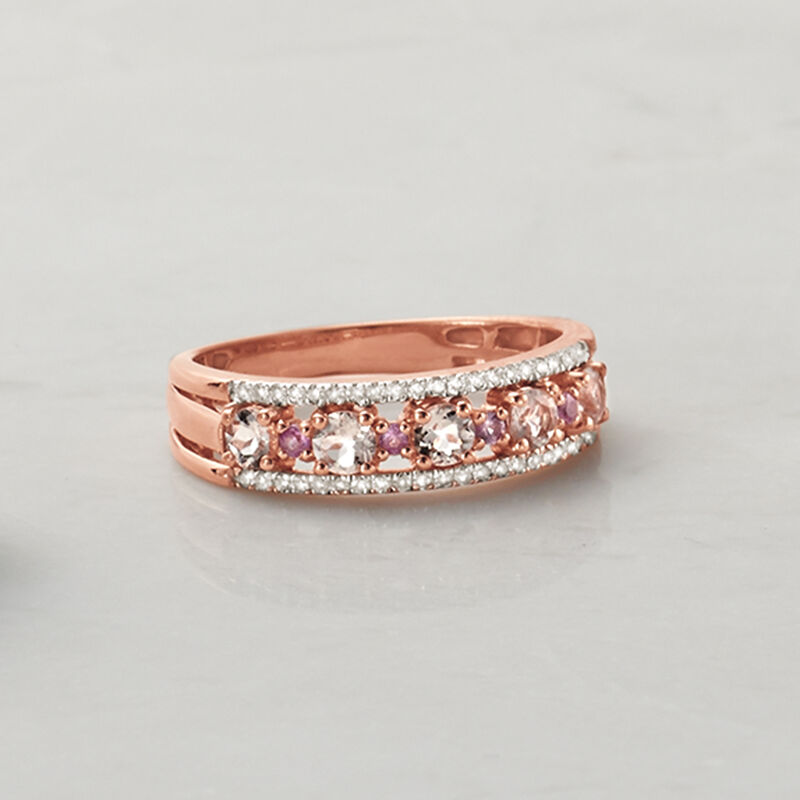 .45 ct. t.w. Morganite and .10 ct. t.w. Diamond Ring with Pink Sapphire Accents in 18kt Rose Gold Over Sterling image number 3