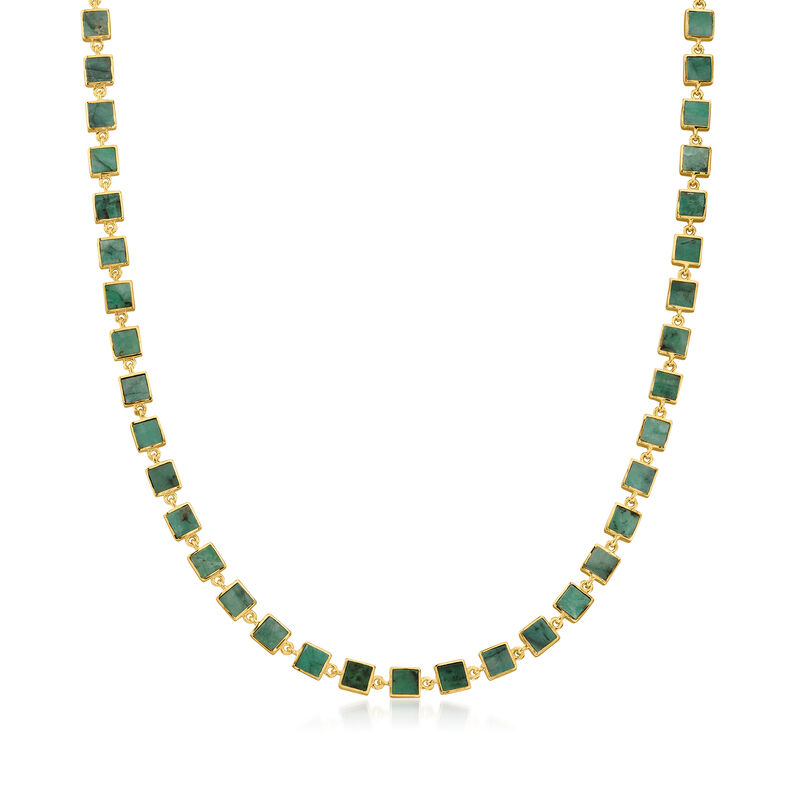 30.00 ct. t.w. Emerald Square-Link Necklace in 18kt Gold Over Sterling. 18&quot; image number 1