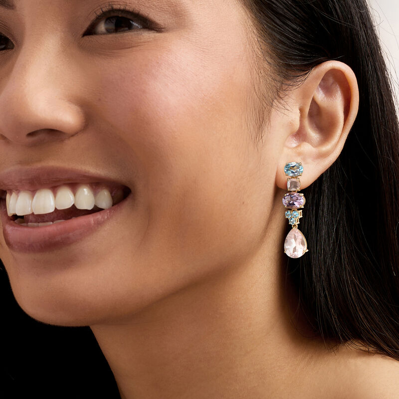 15.25 ct. t.w. Multi-Gemstone Drop Earrings in 18kt Gold Over Sterling image number 1
