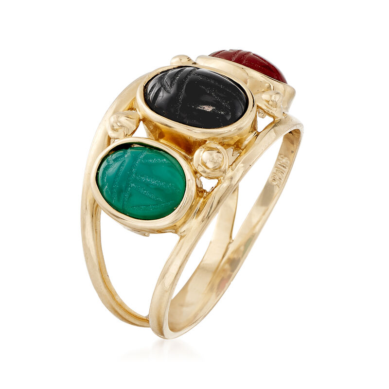 C. 1980 Vintage Multi-Stone Scarab Ring in 14kt Yellow Gold image number 2