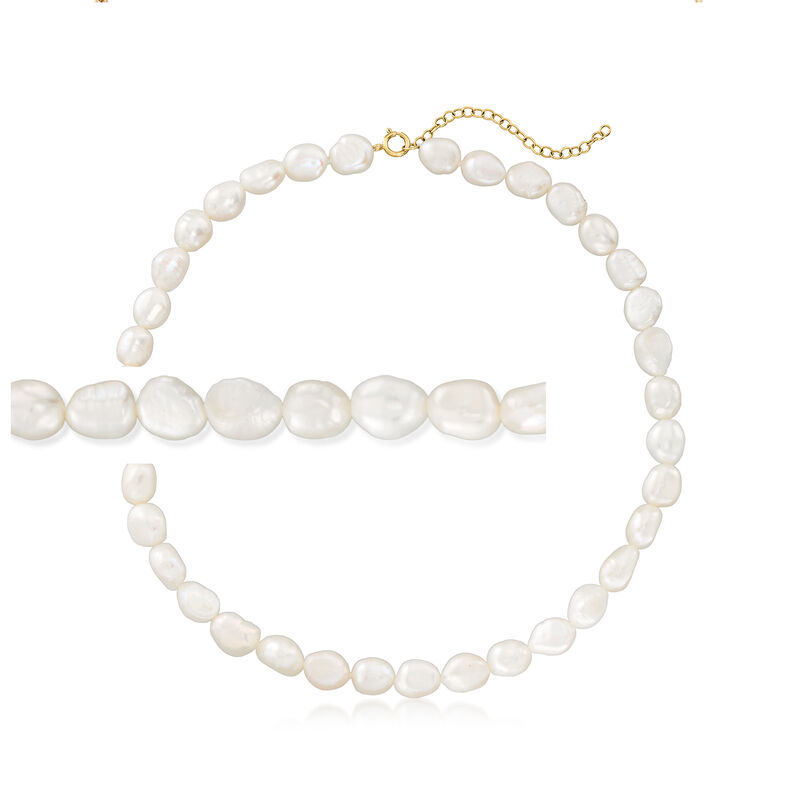 6-9mm Cultured Baroque Pearl Choker Necklace with 14kt Yellow Gold. 14&quot; image number 1