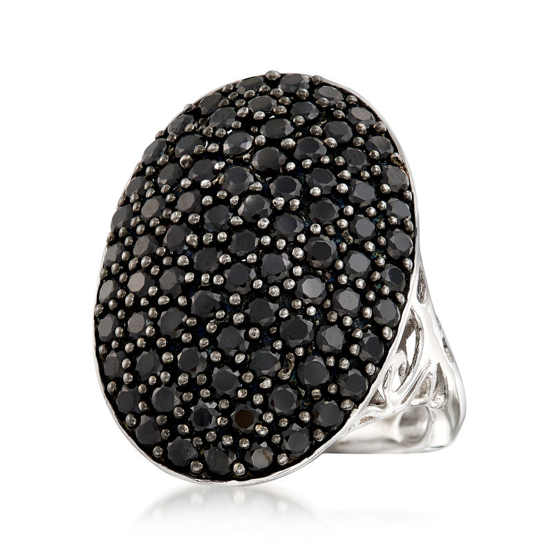 3.00 ct. t.w. Black Spinel Oval Ring in Sterling Silver image number 3