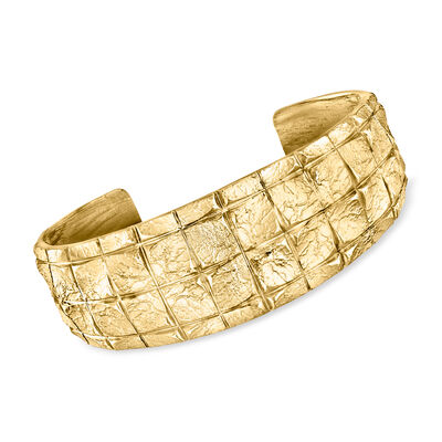 Italian 18kt Gold Over Sterling Square-Pattern Cuff Bracelet