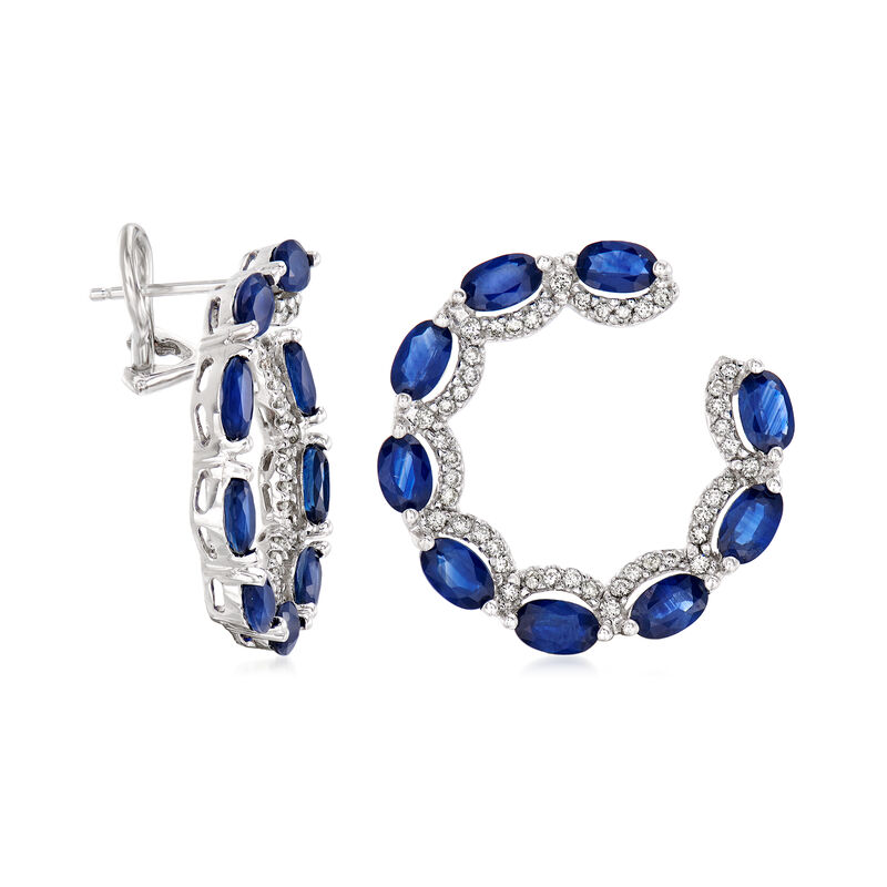 5.75 ct. t.w. Sapphire and .45 ct. t.w. Diamond Circle Earrings in 14kt White Gold image number 2