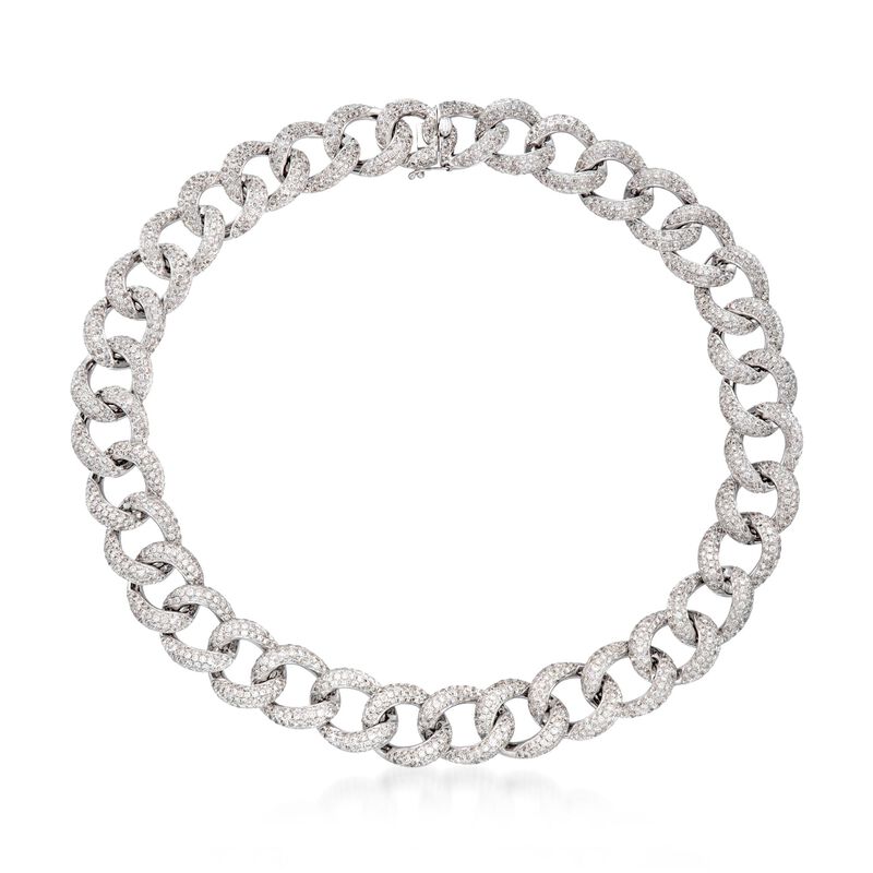 31.50 ct. t.w. Pave Diamond Large Link Collar Necklace in 18kt White Gold. 17&quot; image number 1