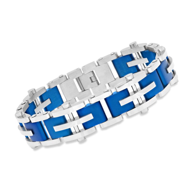 Men's Blue and White Stainless Steel Bar-Link Bracelet image number 0