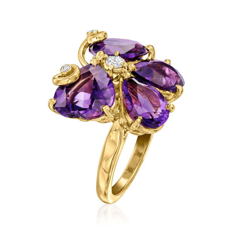 C. 1980 Vintage 8.90 ct. t.w. Amethyst Butterfly Ring with .14 ct. t.w. Diamonds in 18kt Yellow Gold image number 2