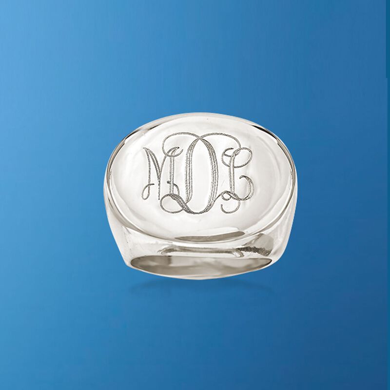 Italian Sterling Silver Oval Monogram Ring image number 4
