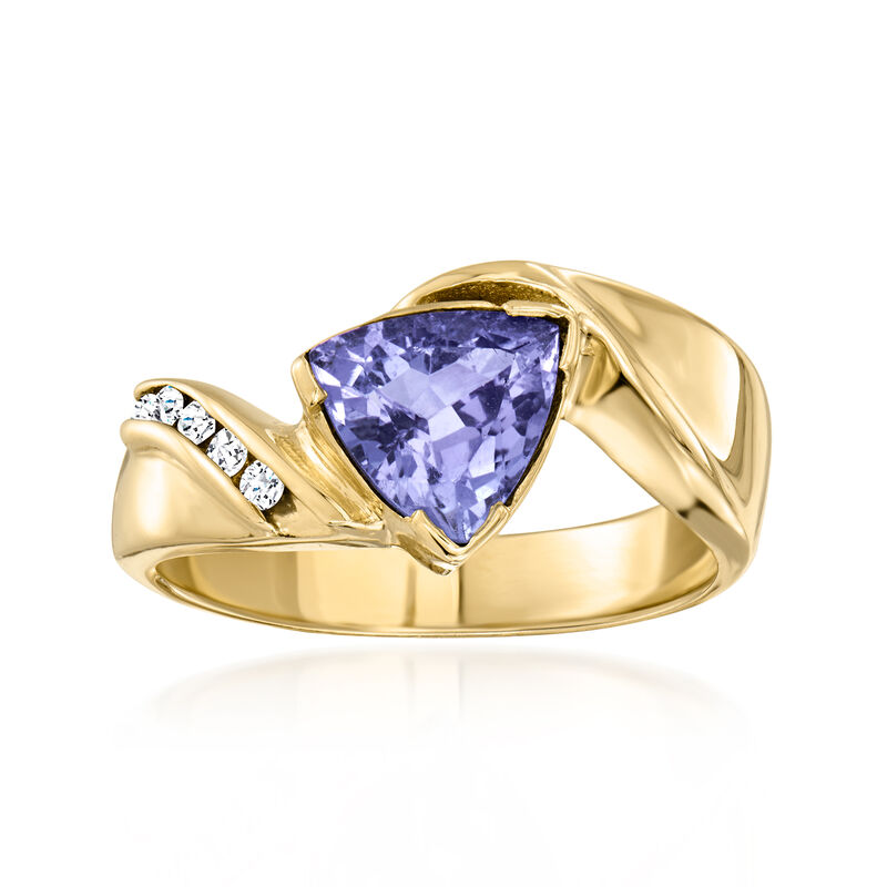 C. 1980 Vintage 1.50 Carat Tanzanite Ring with .12 ct. t.w. Diamonds in 14kt Yellow Gold. Size 6.5 image number 0