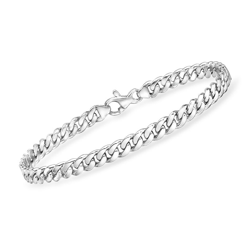 Solid Platinum Curb-Link Bracelet. 7.5&quot; image number 0
