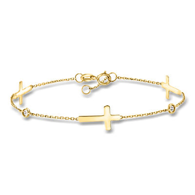 14kt Yellow Gold Cross Station Bracelet with Diamonds