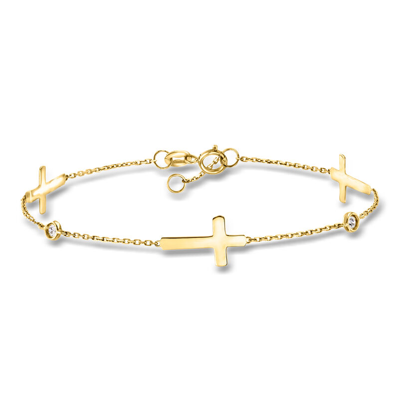 14kt Yellow Gold Cross Station Bracelet with Diamonds image number 0