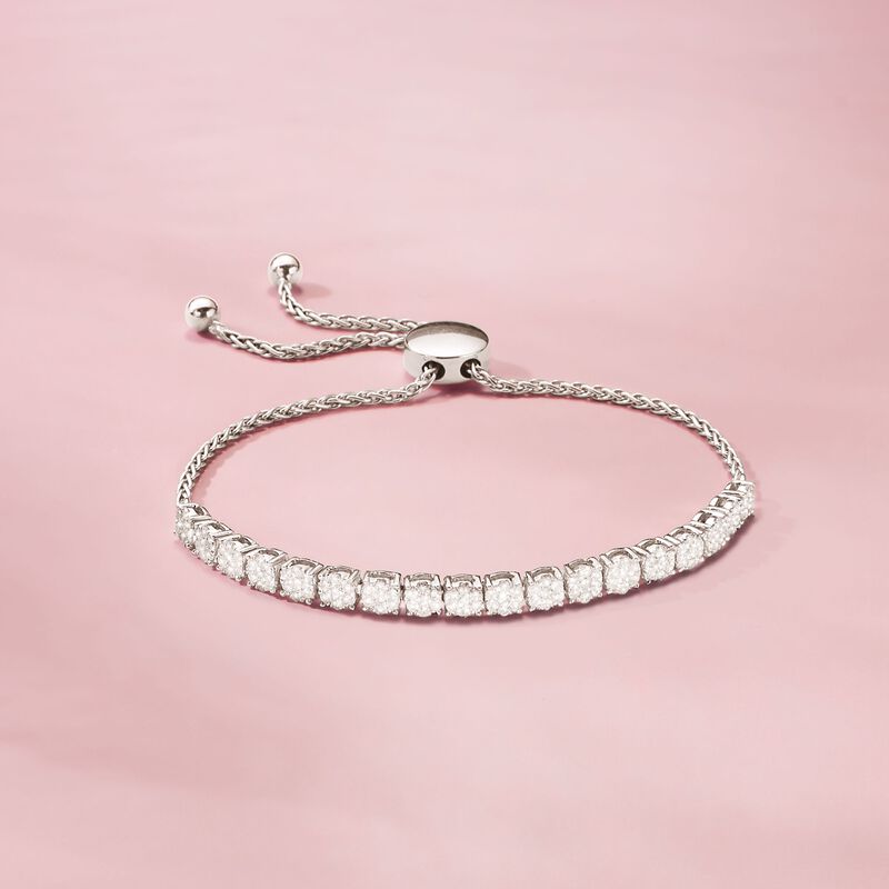 1.00 ct. t.w. Diamond Cluster Bolo Bracelet in Sterling Silver image number 2