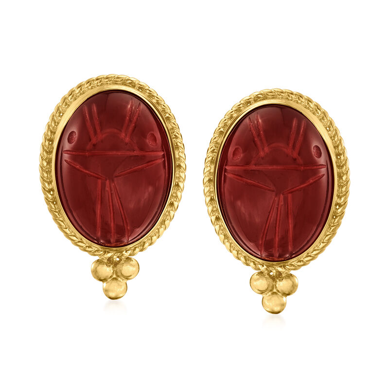Red Carnelian Scarab Earrings in 18kt Gold Over Sterling image number 0
