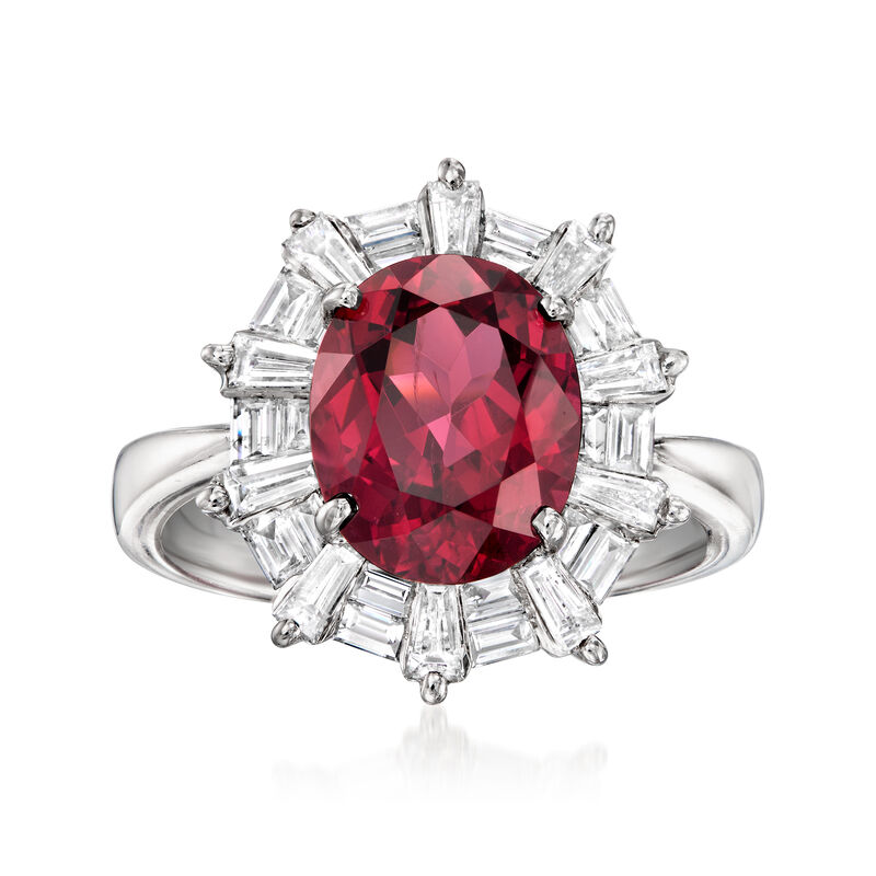 C. 2000 Vintage 4.25 Carat Red Rhodolite Garnet Ring with 1.20 ct. t.w. Diamonds in 18kt White Gold. Size 6.5 image number 0