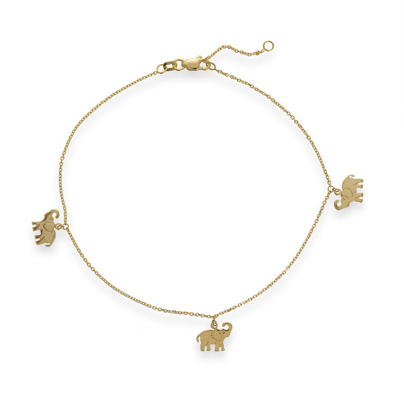 14kt Yellow Gold Elephant Trio Dangle Anklet image number 0