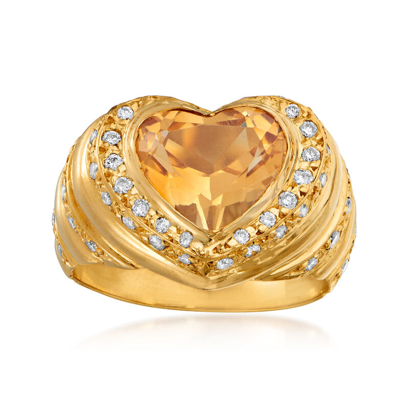 C. 1980 Vintage 1.50 Carat Citrine and .50 ct. t.w. Diamond Ring in 18kt Yellow Gold. Size 6 image number 0