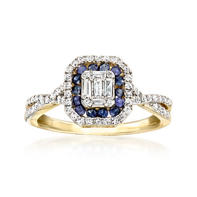 C. 2000 Vintage .66 ct. t.w. Diamond and .35 ct. t.w. Sapphire Ring in 14kt Yellow Gold