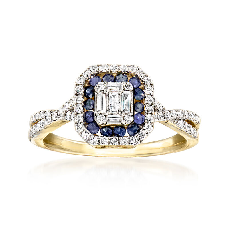 C. 2000 Vintage .66 ct. t.w. Diamond and .35 ct. t.w. Sapphire Ring in 14kt Yellow Gold. Size 7 image number 0