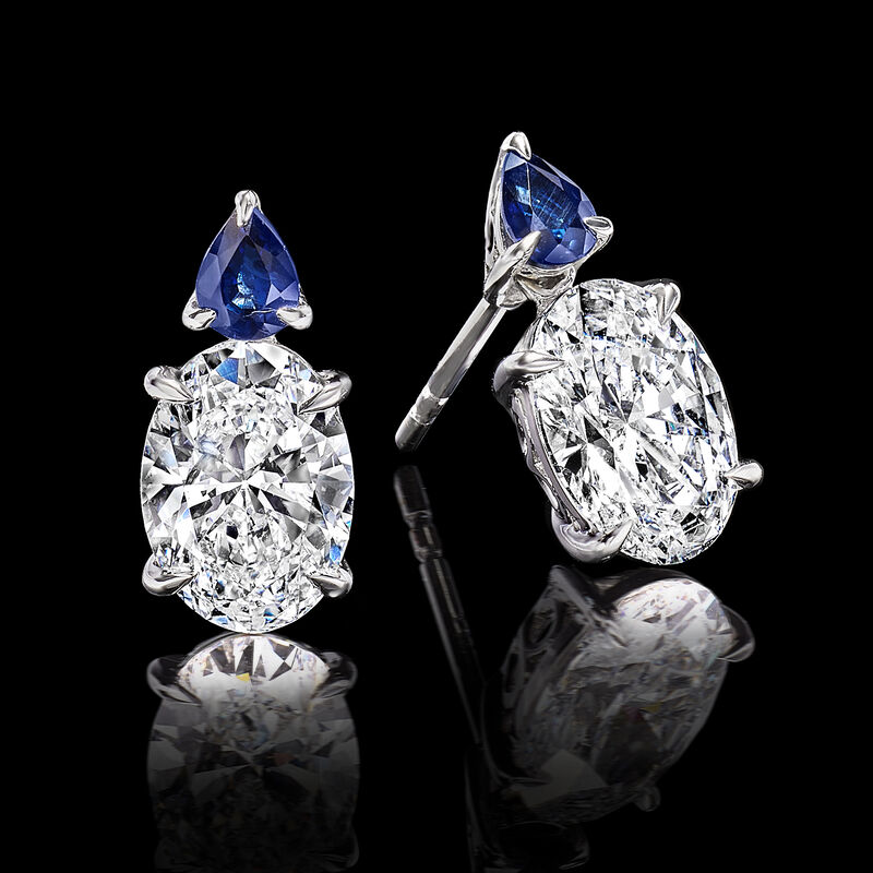 3.00 ct. t.w. Lab-Grown Diamond Drop Earrings with .40 ct. t.w. Sapphires in 14kt White Gold  image number 2
