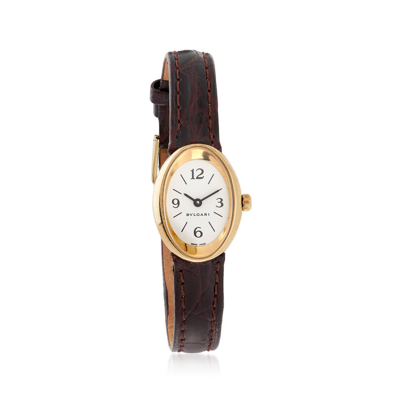 C. 1990 Vintage Bulgari Women's 19mm 18kt Yellow Gold Watch With Brown Leather image number 0