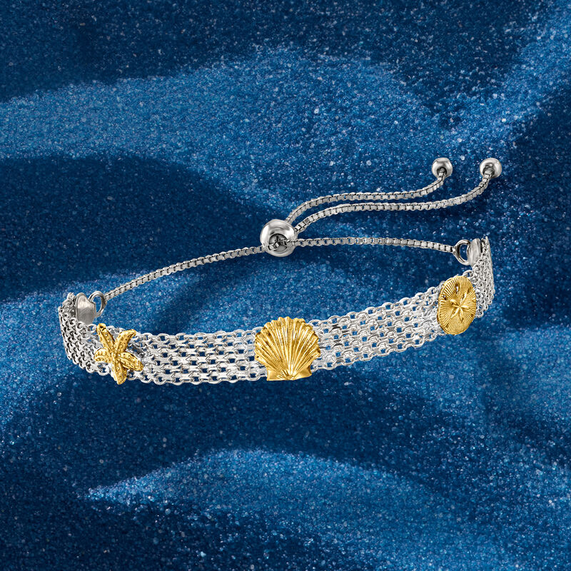 Sterling Silver and 18kt Gold Over Sterling Sea Life Bismark-Link Bolo Bracelet  image number 3