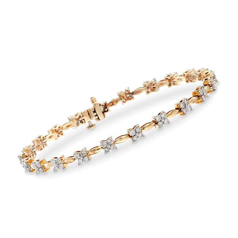 2.00 ct. t.w. Diamond Floral Station Bracelet in 14kt Yellow Gold image number 0