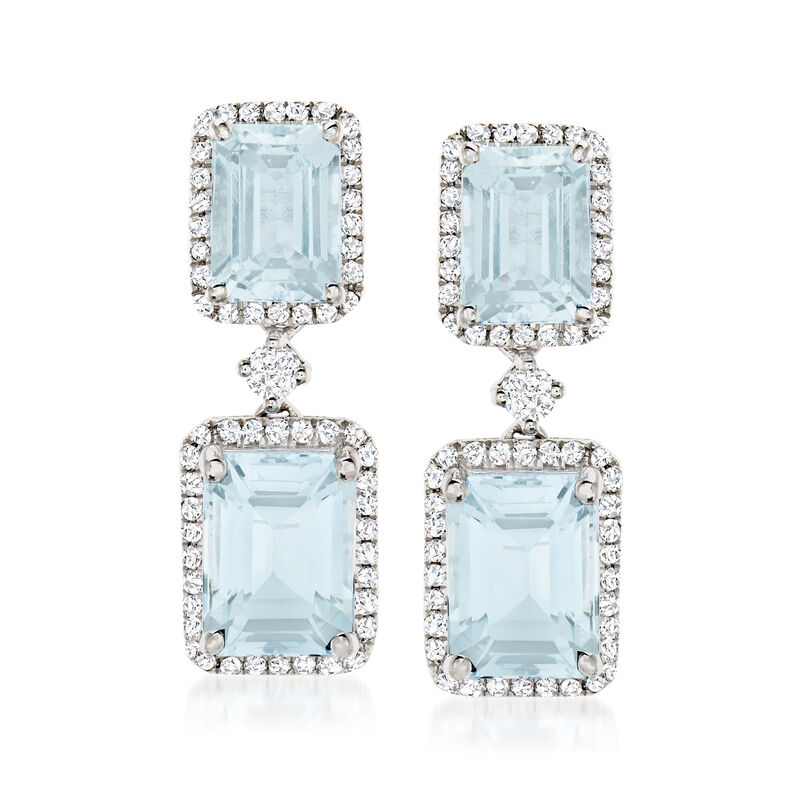 4.90 ct. t.w. Aquamarine and .45 ct. t.w. Diamond Drop Earrings in 14kt White Gold image number 0