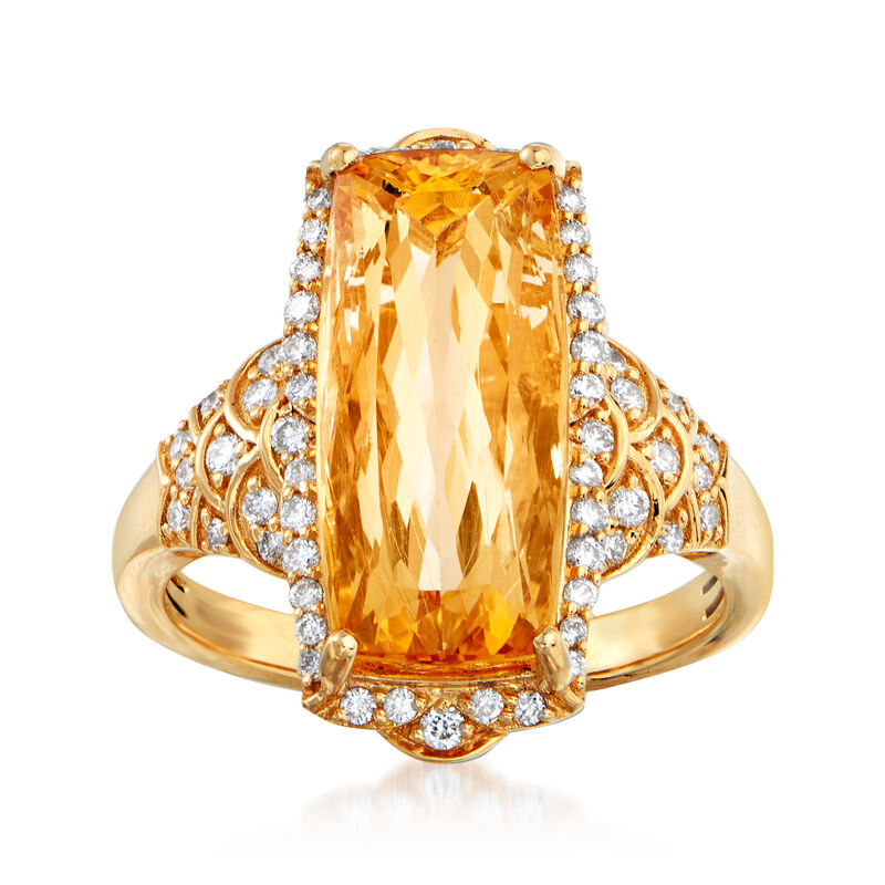 8.50 Carat Yellow Topaz and .39 ct. t.w. Diamond Ring in 18kt Yellow Gold. Size 7 image number 0