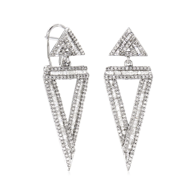 1.35 ct. t.w. Diamond Double-Triangle Drop Earrings in 14kt White Gold image number 2