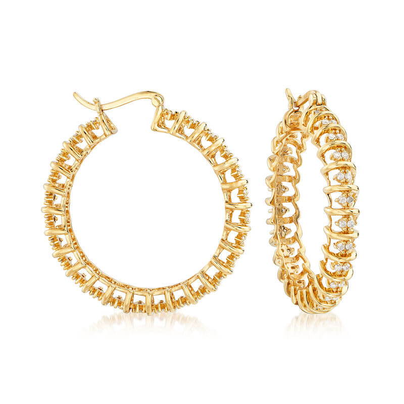 1.00 ct. t.w. Diamond Spiral Hoop Earrings in 18kt Gold Over Sterling. 1 1/2&quot; image number 0
