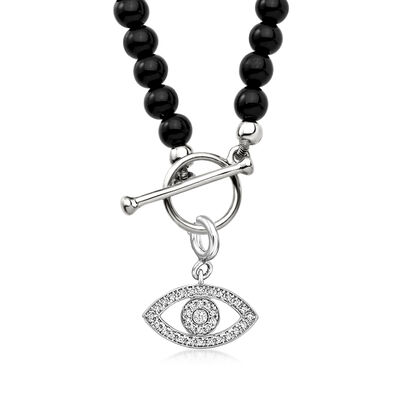 4mm Onyx Bead Charm-Compatible Toggle Necklace in Sterling Silver